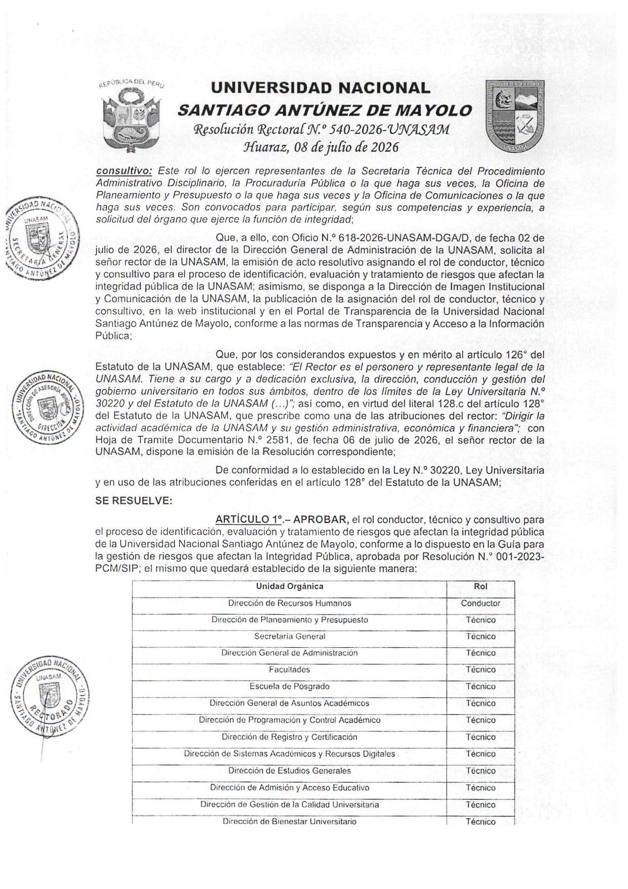  														Resolución Rectoral N° 4550-2026-UNASAM
														