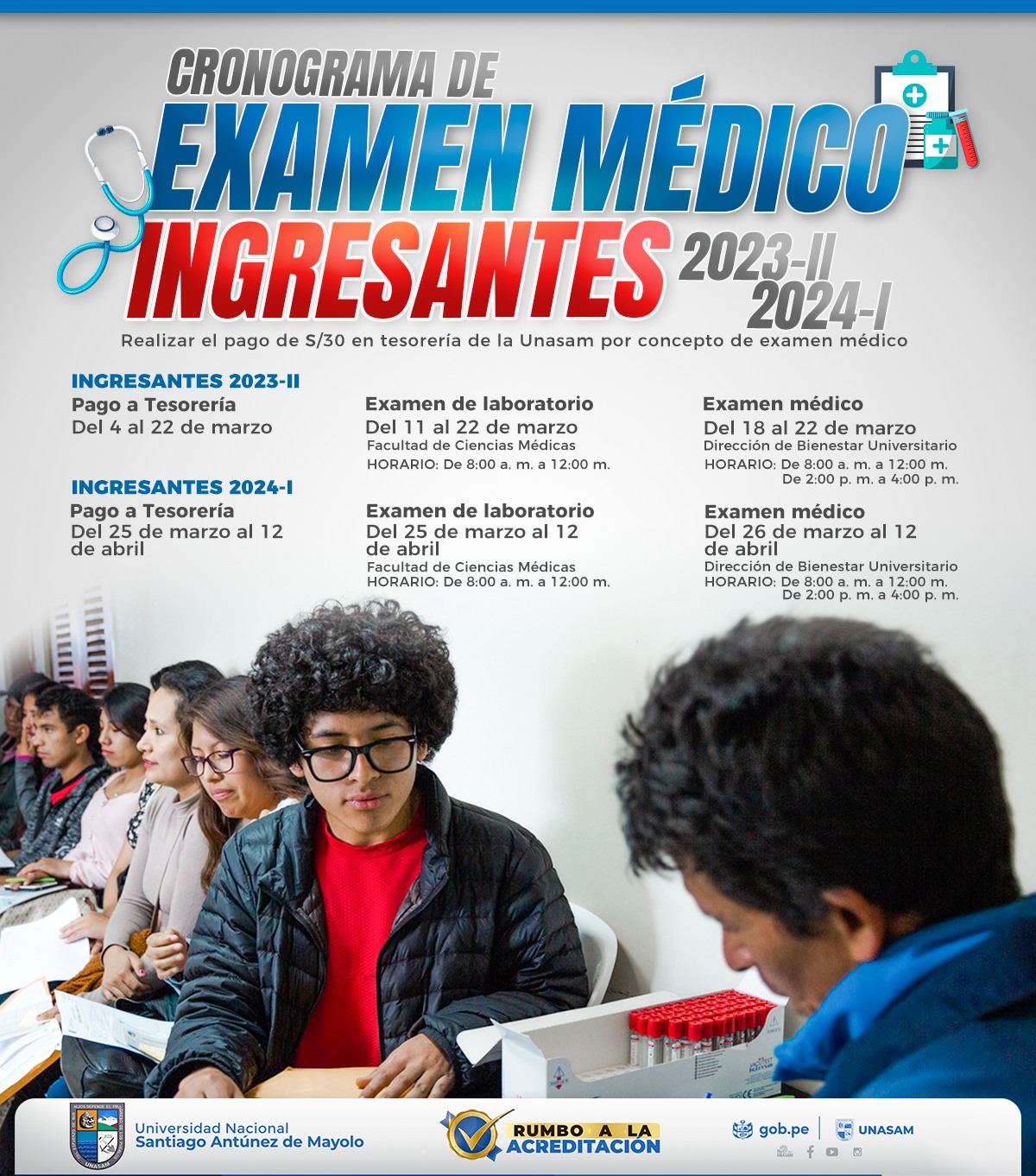  														CRONOGRAMA DE EXAMEN MÉDICO DIRIGIDO A INGRESANTES DEL 2023-II Y 2024-I
														