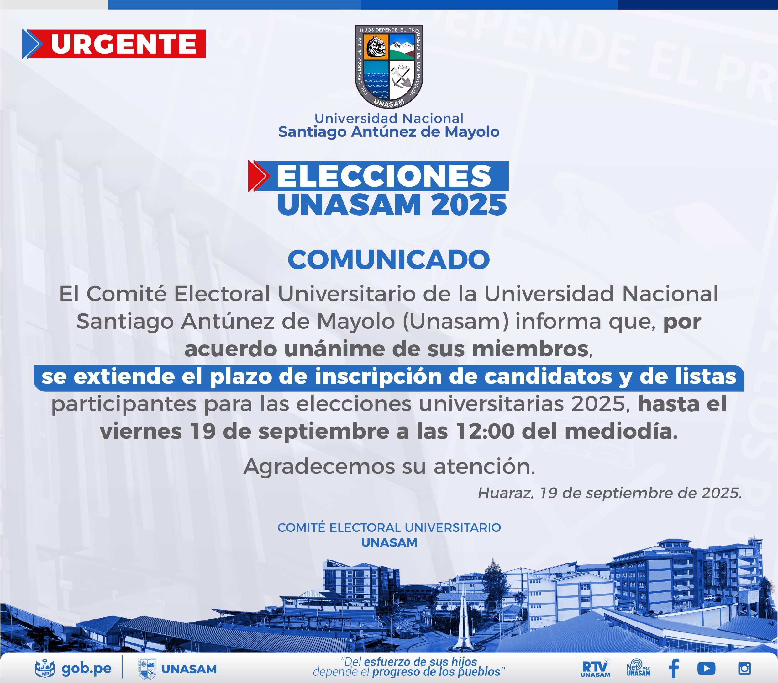 														EXTENCION DE PLAZO DE INSCRIPCION DE CANDIDATOS Y LISTAS
														